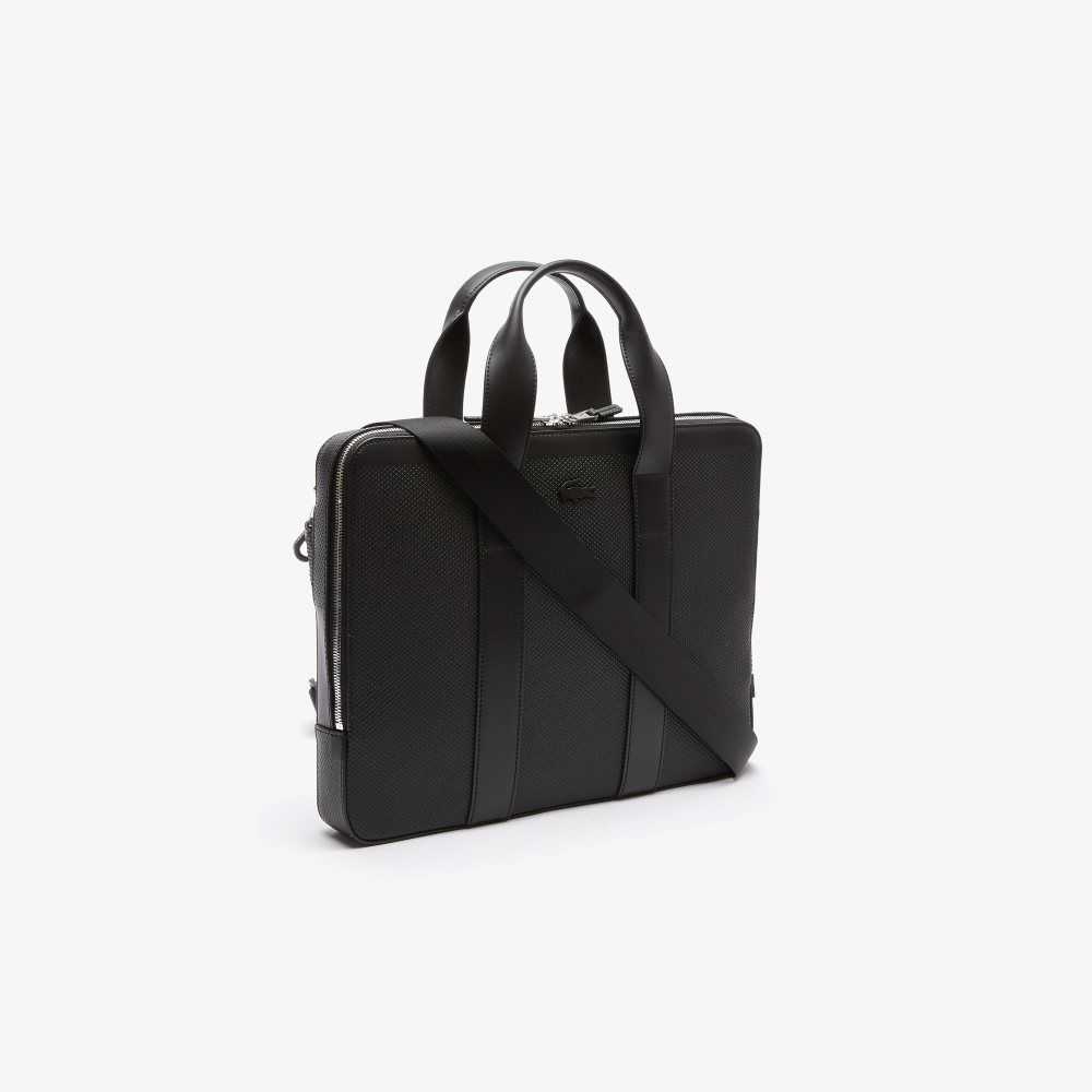 Black Lacoste Chantaco Pique Leather Extra Slim Computer Bag | LNDPHQ-583