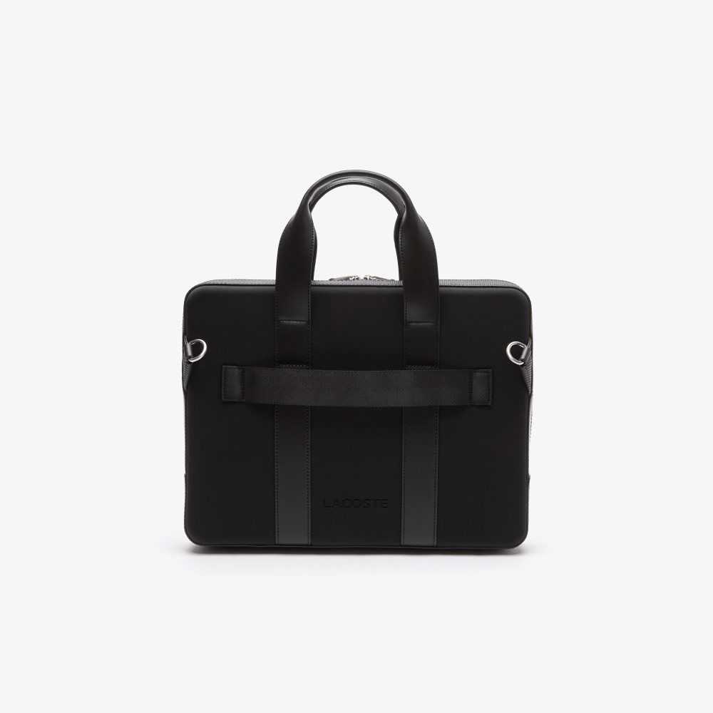 Black Lacoste Chantaco Pique Leather Extra Slim Computer Bag | LNDPHQ-583