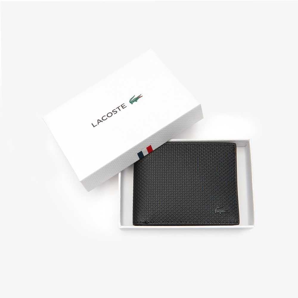 Black Lacoste Chantaco Pique Leather Three Card Wallet | IZXLBU-261