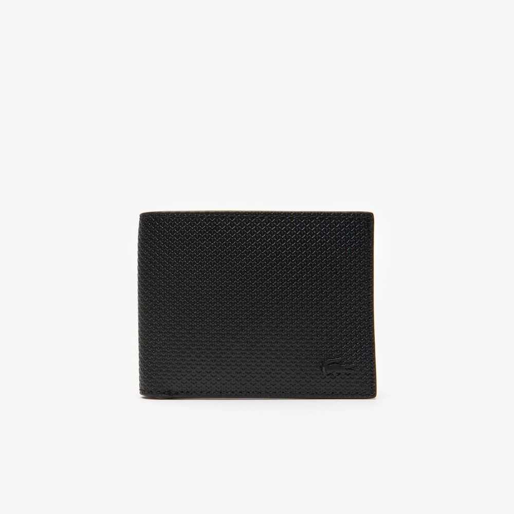 Black Lacoste Chantaco Pique Leather Three Card Wallet | IZXLBU-261