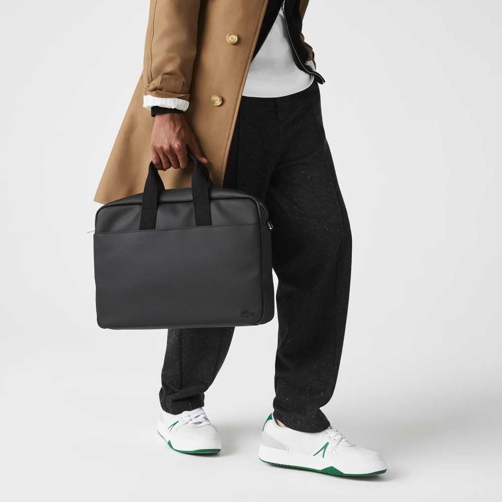 Black Lacoste Classic Petit Pique Computer Bag | PGMVQC-436