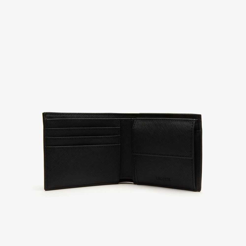 Black Lacoste Classic Petit Pique Three Card Wallet | DVGPIO-871