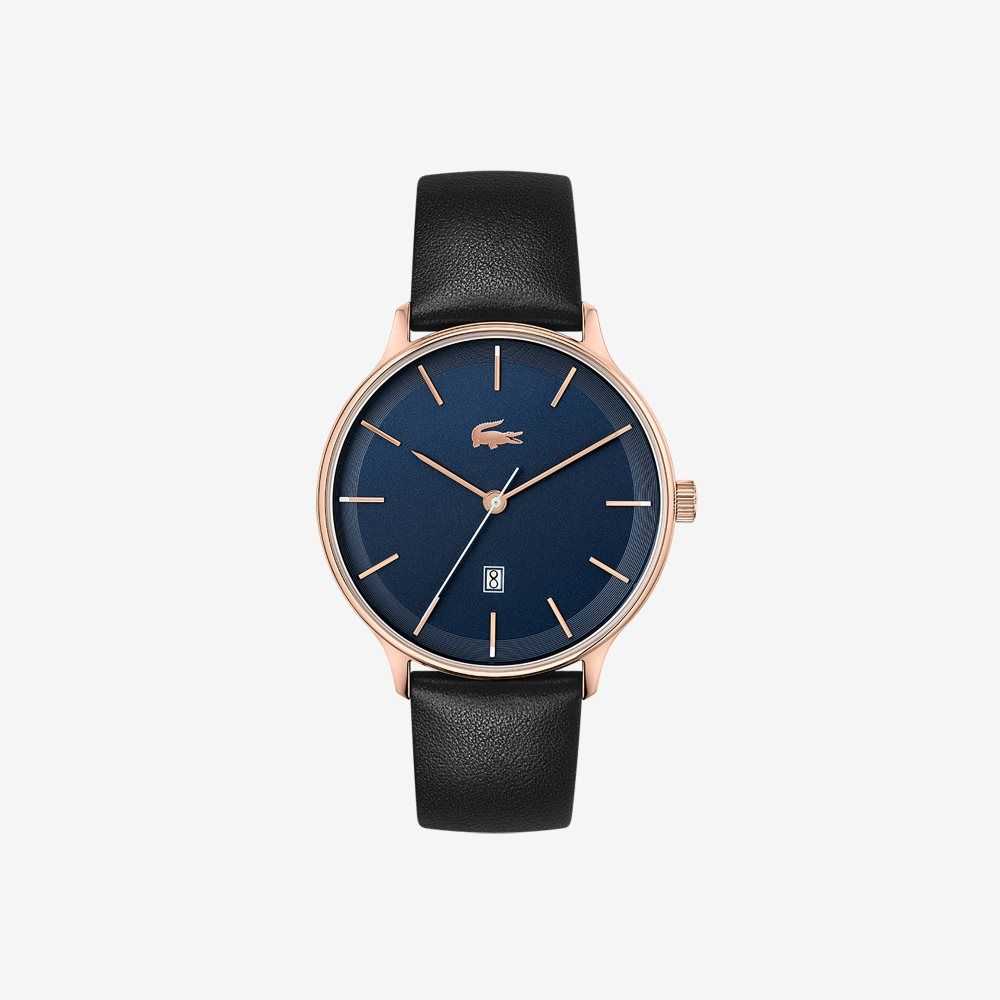 Black Lacoste Club 3 Hands Black Leather Watch | CRUWFD-942