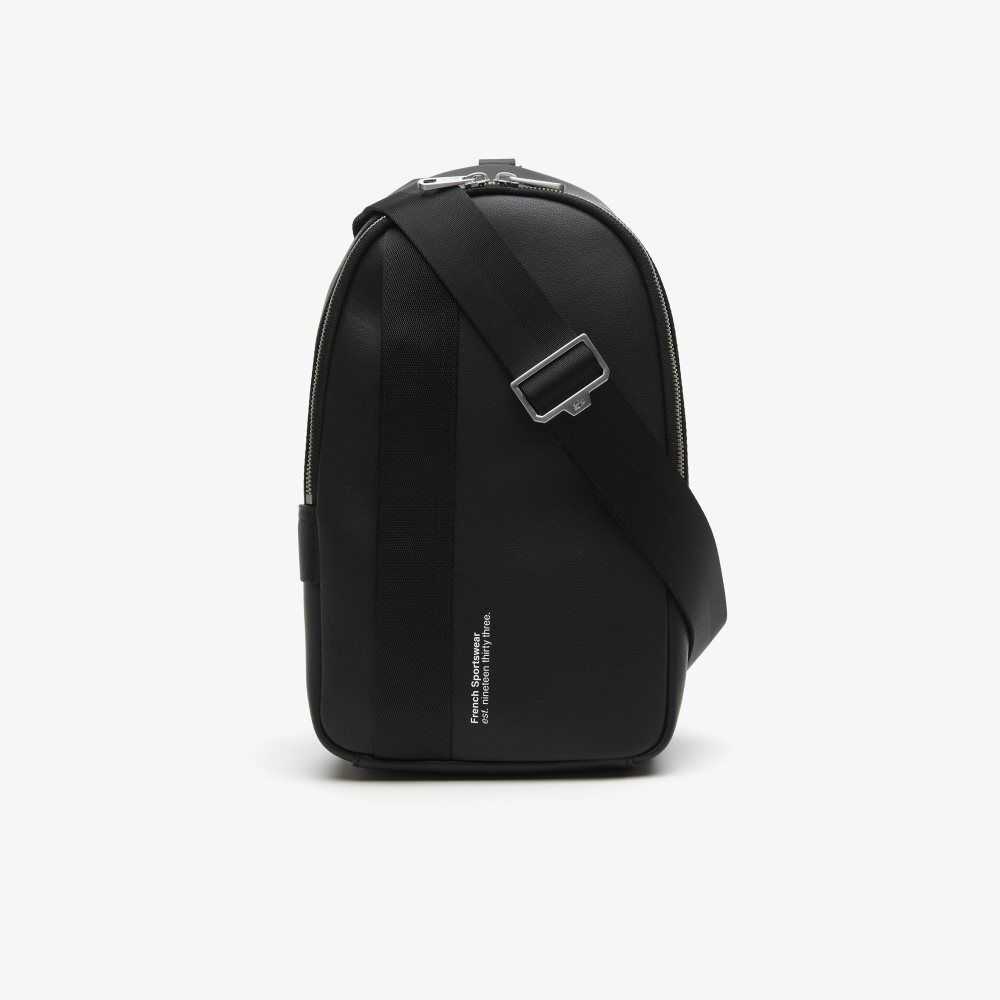 Black Lacoste Compact Split Calfskin Leather Bag | BFNDZX-304