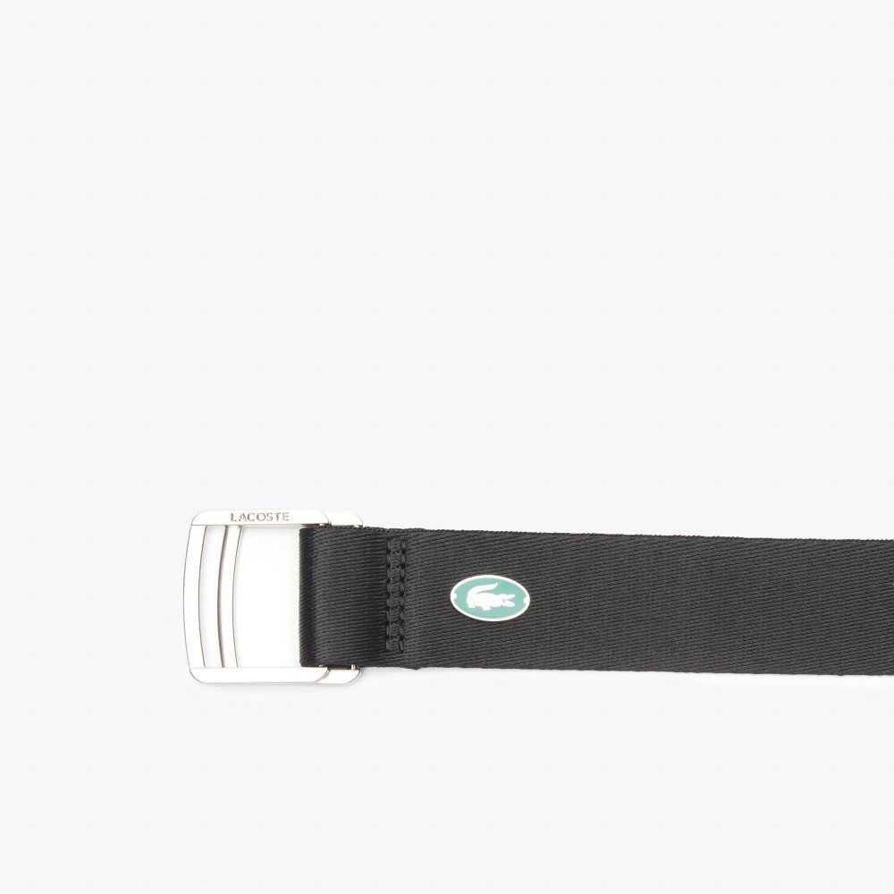 Black Lacoste Contrast Crocodile Canvas Belt | LOUBAD-176