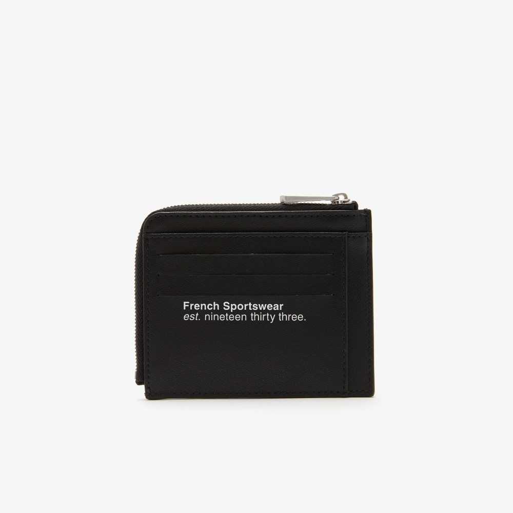 Black Lacoste Contrast Inscription Zip Card Holder | CFYGKL-687