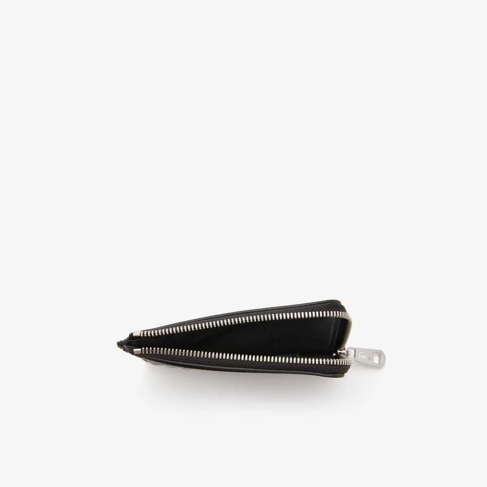 Black Lacoste Contrast Inscription Zip Card Holder | CFYGKL-687