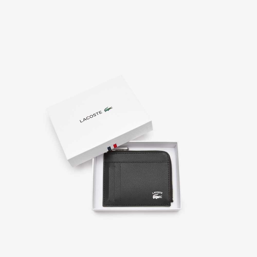 Black Lacoste Contrast Inscription Zip Card Holder | CFYGKL-687