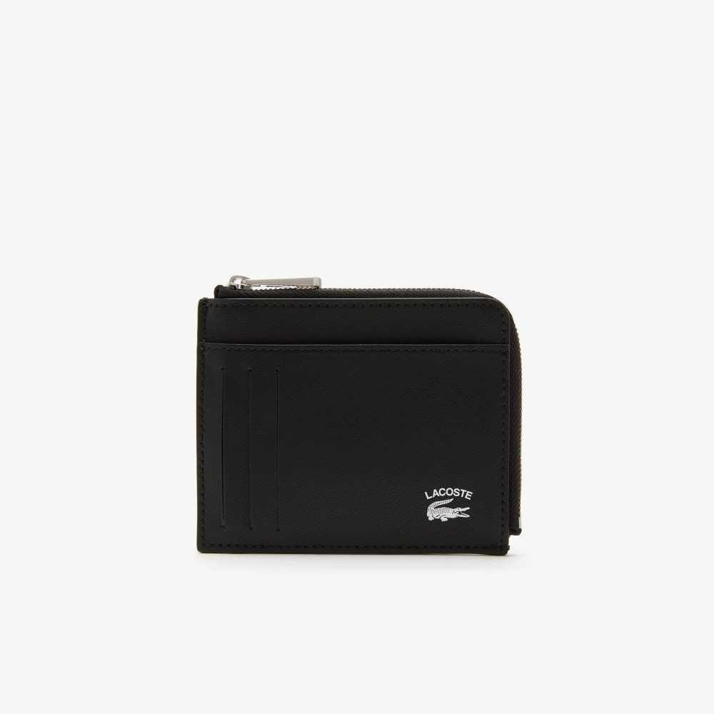 Black Lacoste Contrast Inscription Zip Card Holder | CFYGKL-687