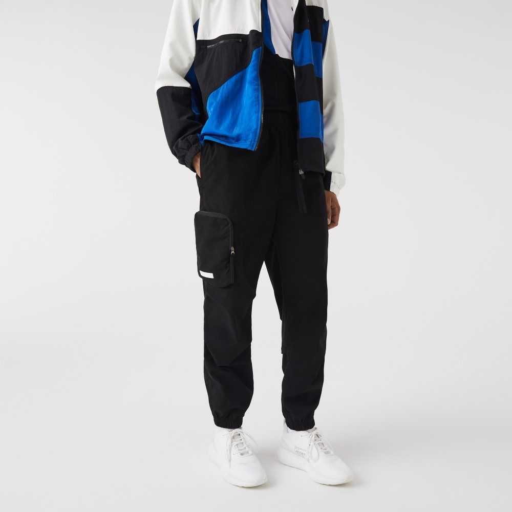 Black Lacoste Contrast Oversized Branding Trackpants | NMIGCE-839