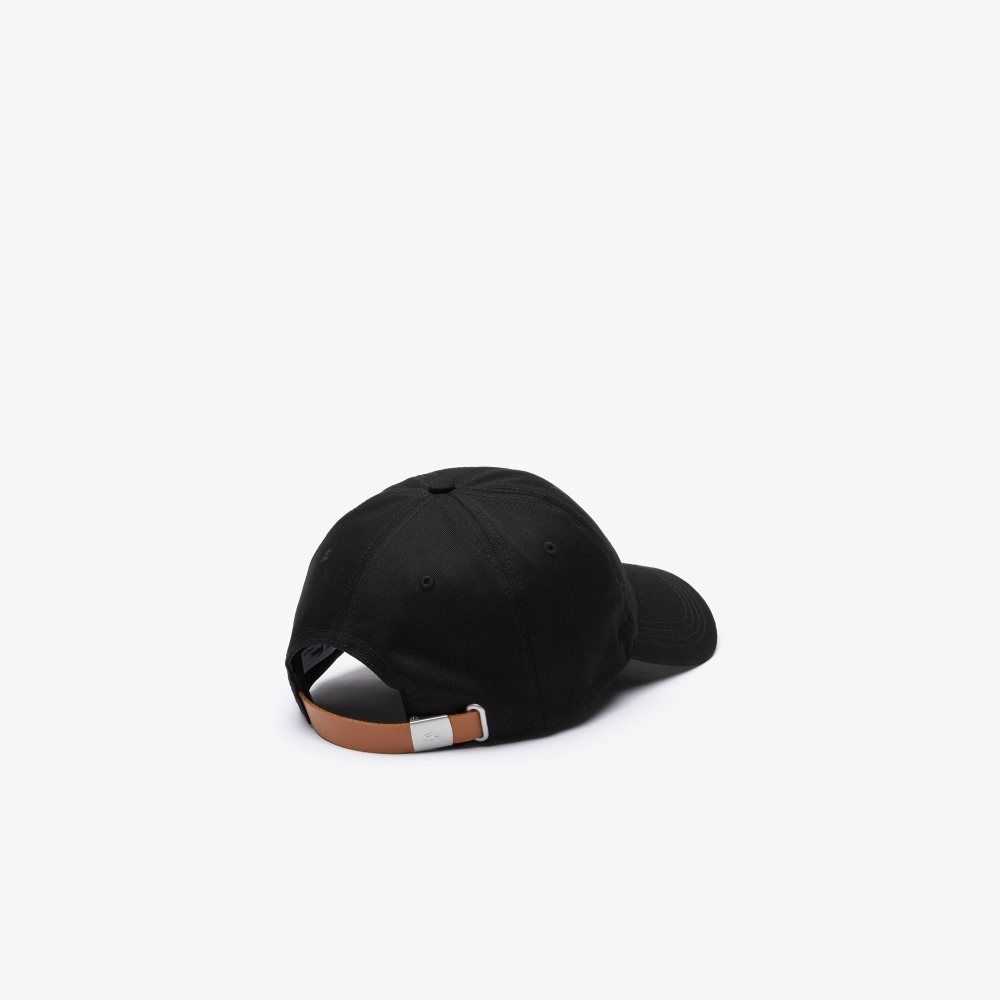 Black Lacoste Contrast Strap And Oversized Crocodile Cotton Cap | RJCWVY-801