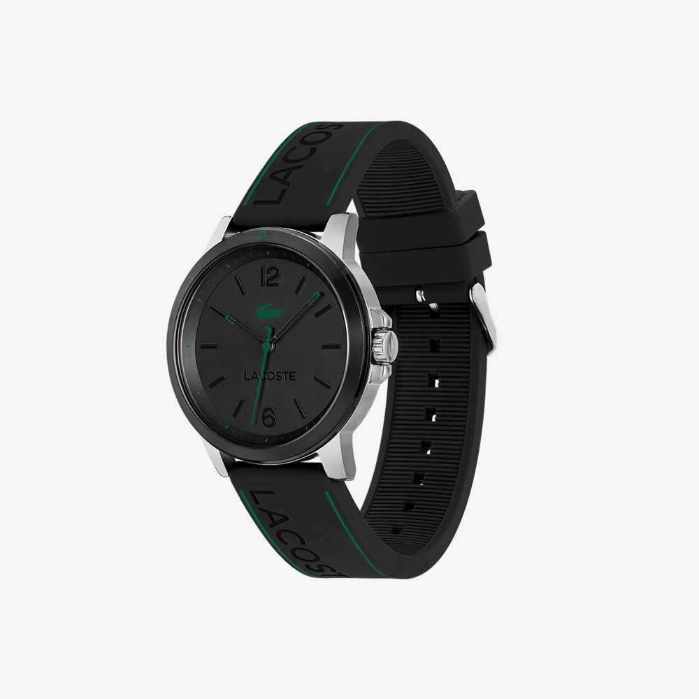 Black Lacoste Court 3 Hands Black Silicone Watch | WDTYEX-712