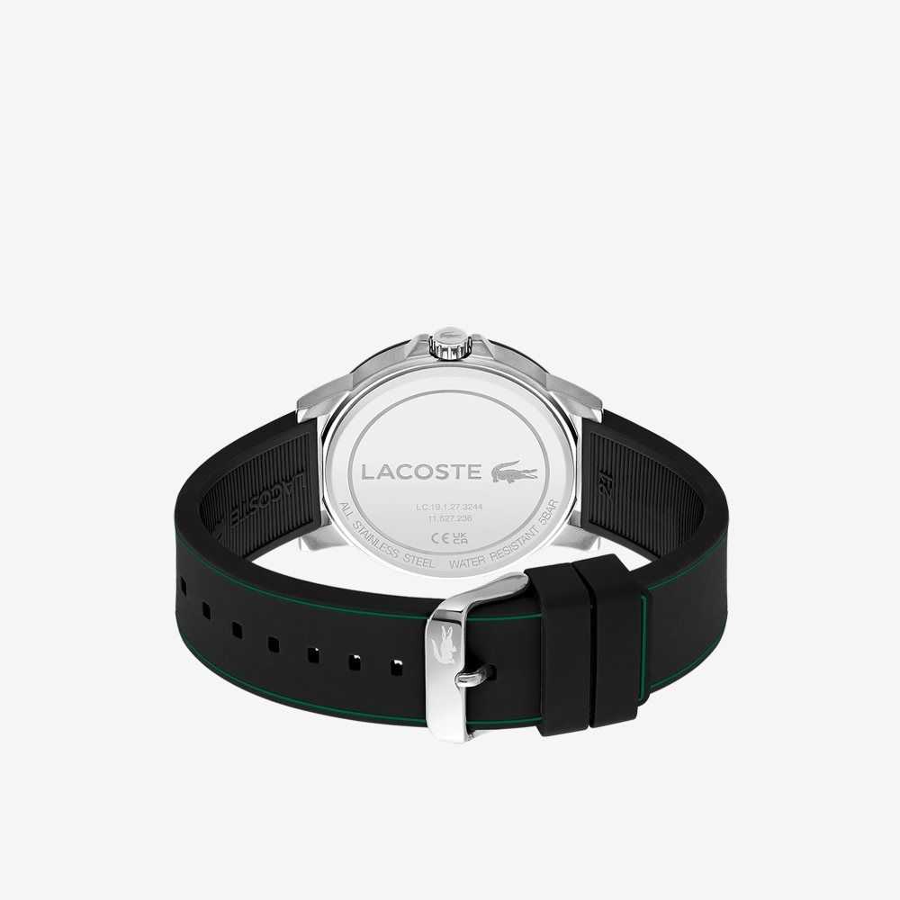 Black Lacoste Court 3 Hands Black Silicone Watch | WDTYEX-712