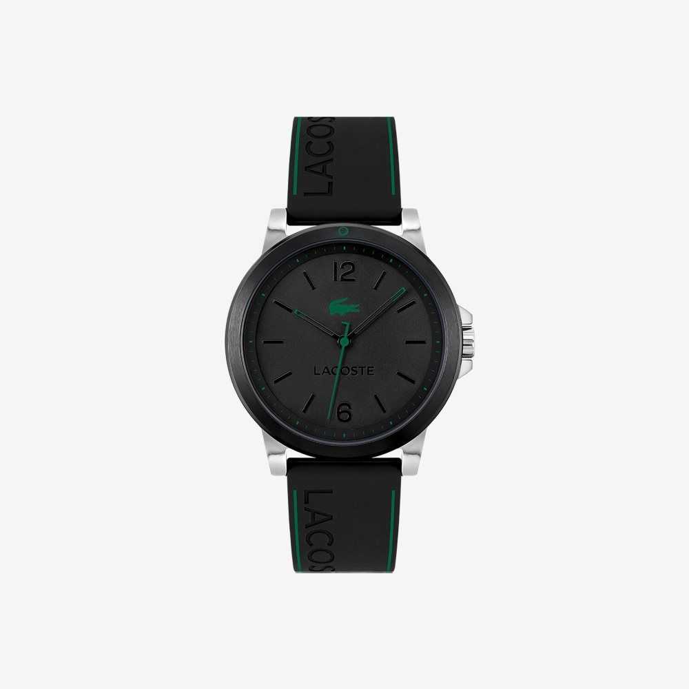 Black Lacoste Court 3 Hands Black Silicone Watch | WDTYEX-712