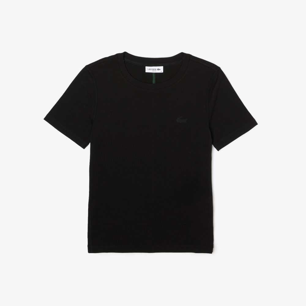 Black Lacoste Crew Neck Cotton Blend T-Shirt | UPKDRC-147