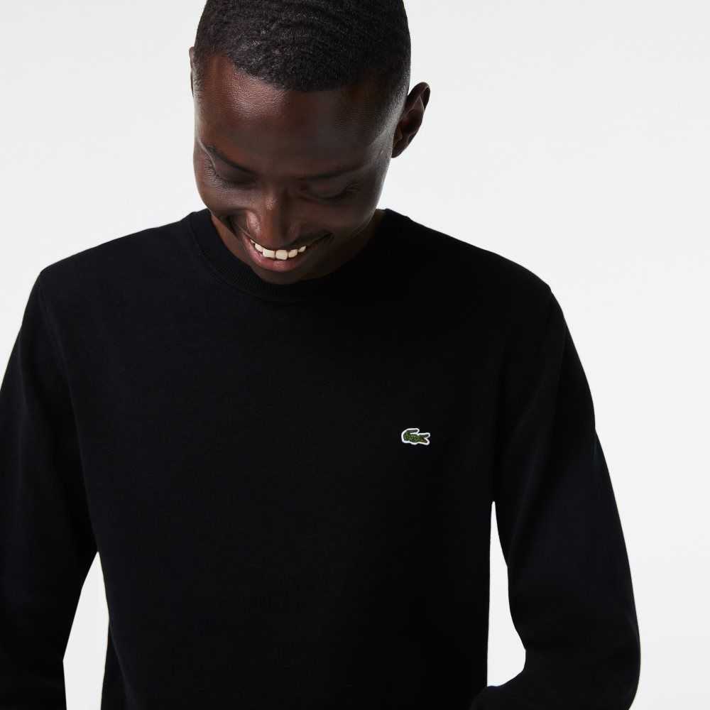 Black Lacoste Crew Neck Cotton Sweater | LOMNAD-758