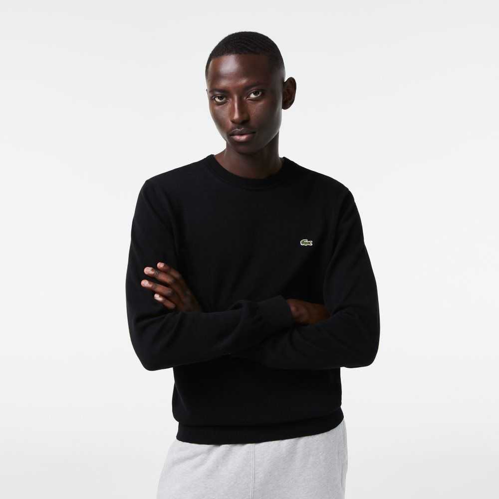 Black Lacoste Crew Neck Cotton Sweater | LOMNAD-758