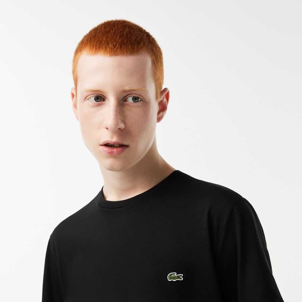 Black Lacoste Crew Neck Pima Cotton Jersey T-Shirt | LKDCUZ-852