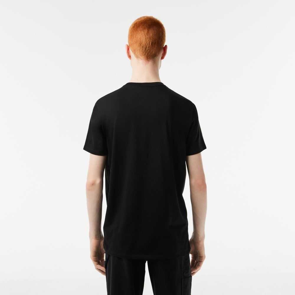 Black Lacoste Crew Neck Pima Cotton Jersey T-Shirt | LKDCUZ-852