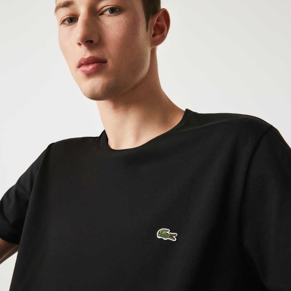 Black Lacoste Crew Neck Pima Cotton Jersey T-Shirt | LKDCUZ-852