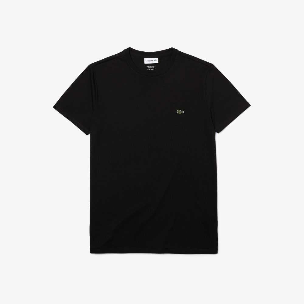 Black Lacoste Crew Neck Pima Cotton Jersey T-Shirt | LKDCUZ-852