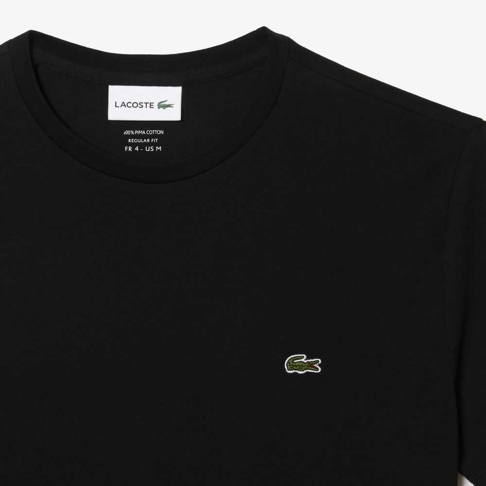 Black Lacoste Crew Neck Pima Cotton Jersey T-Shirt | LKDCUZ-852