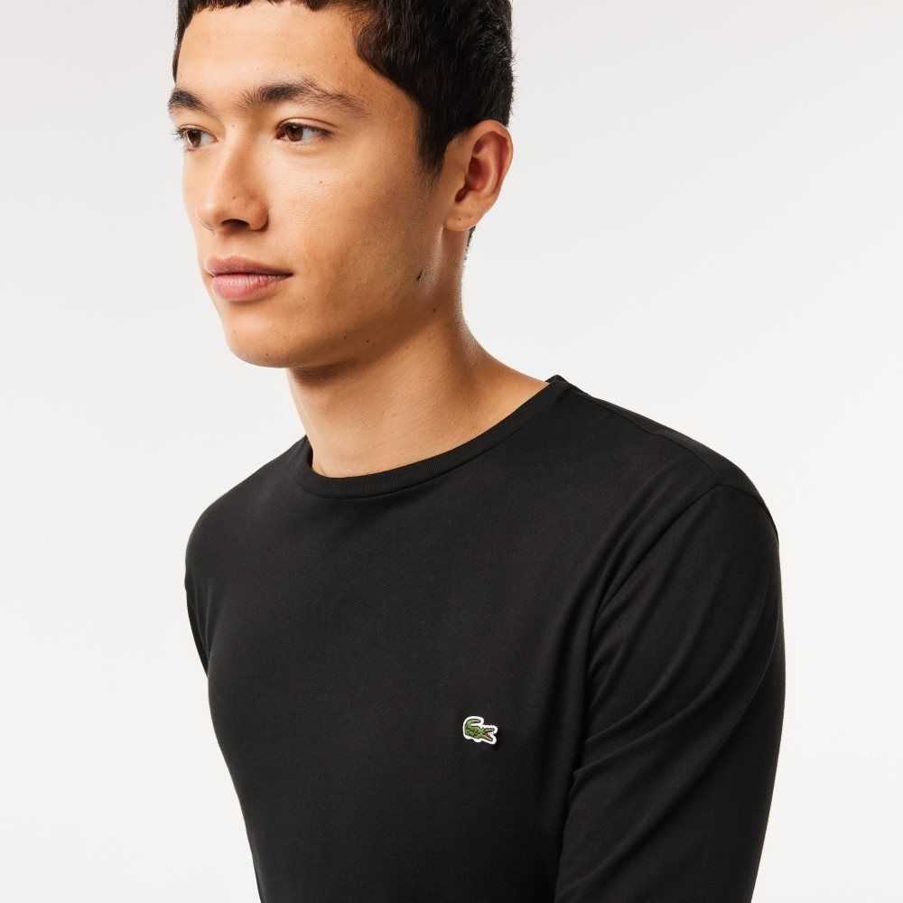 Black Lacoste Crew Neck Pima Cotton Jersey T-Shirt | UFMRJT-351