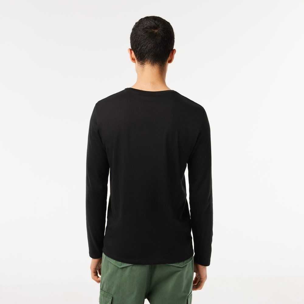 Black Lacoste Crew Neck Pima Cotton Jersey T-Shirt | UFMRJT-351