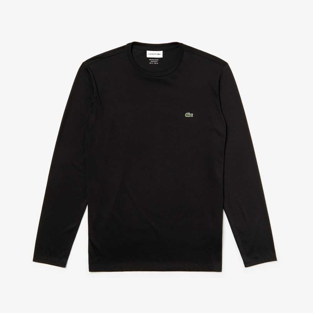 Black Lacoste Crew Neck Pima Cotton Jersey T-Shirt | UFMRJT-351