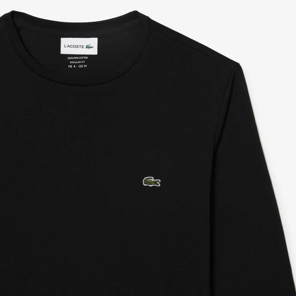 Black Lacoste Crew Neck Pima Cotton Jersey T-Shirt | UFMRJT-351