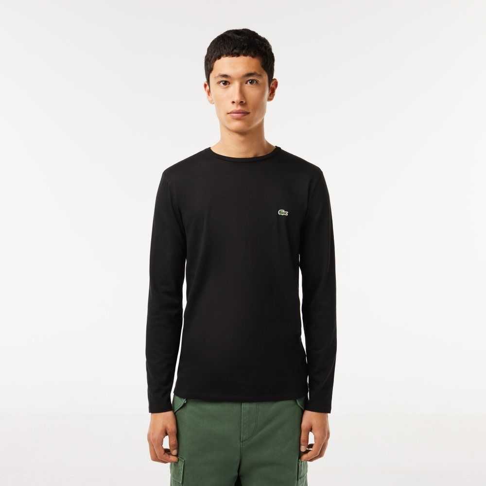 Black Lacoste Crew Neck Pima Cotton Jersey T-Shirt | UFMRJT-351