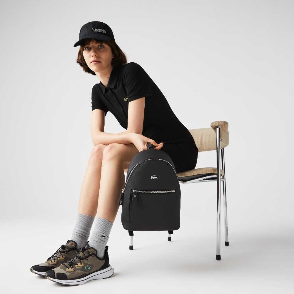 Black Lacoste Daily Classic Coated Pique Canvas Backpack | PWVBUL-802