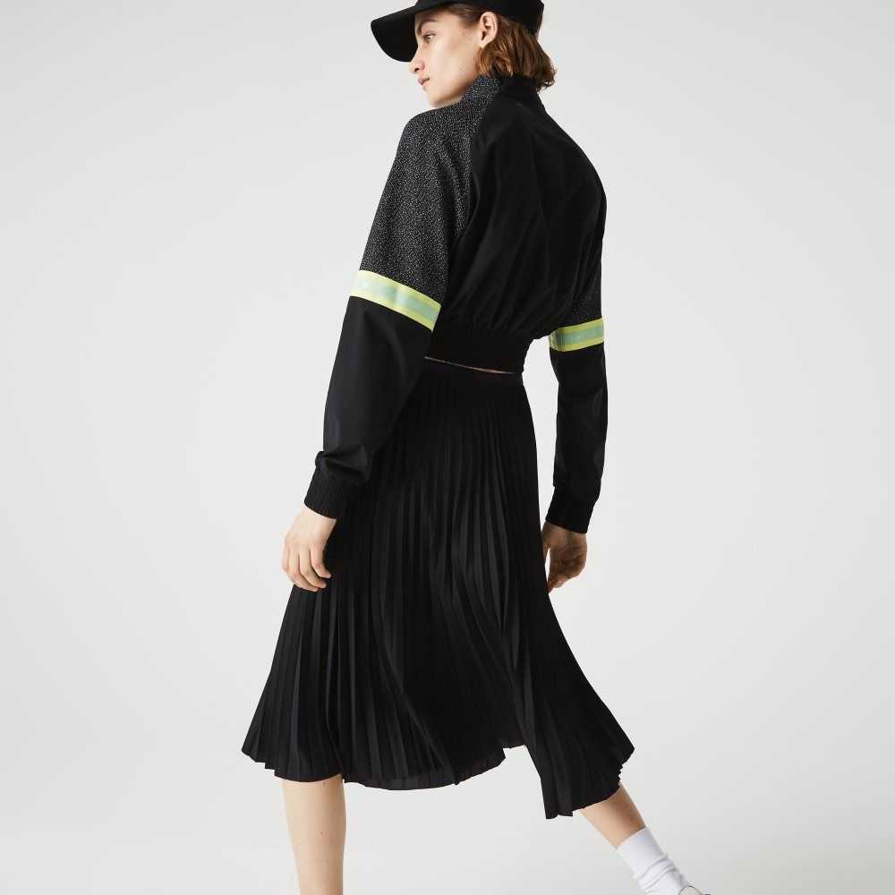 Black Lacoste Elasticized Waist Flowing Pleated Skirt | RSQVKA-198