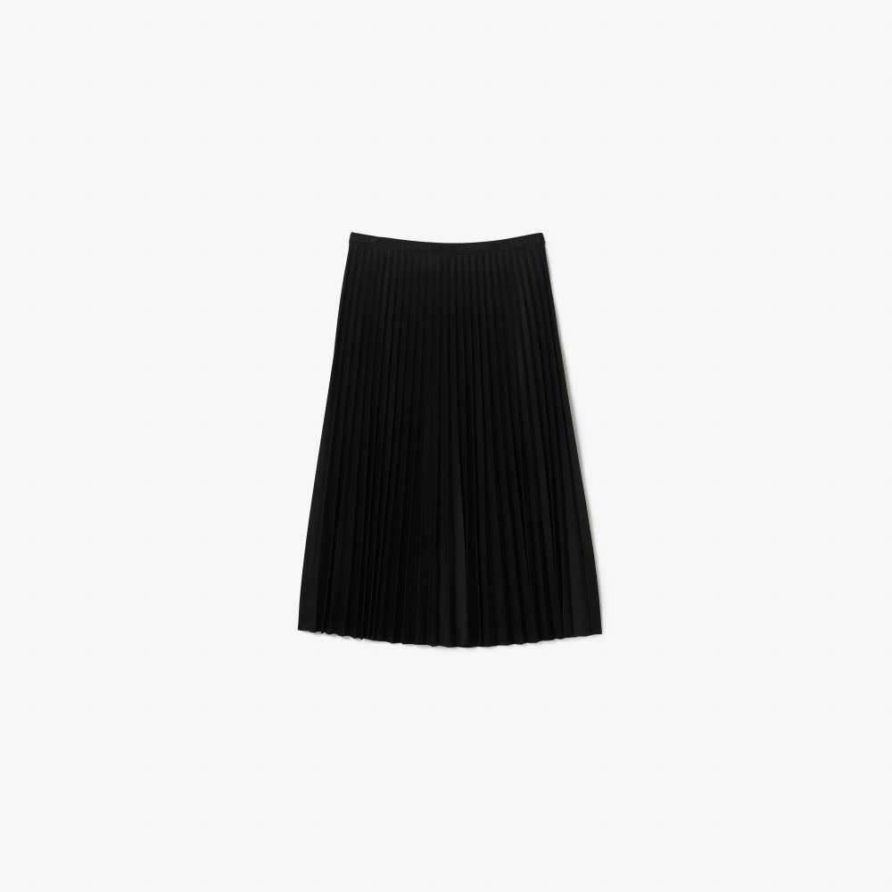 Black Lacoste Elasticized Waist Flowing Pleated Skirt | RSQVKA-198