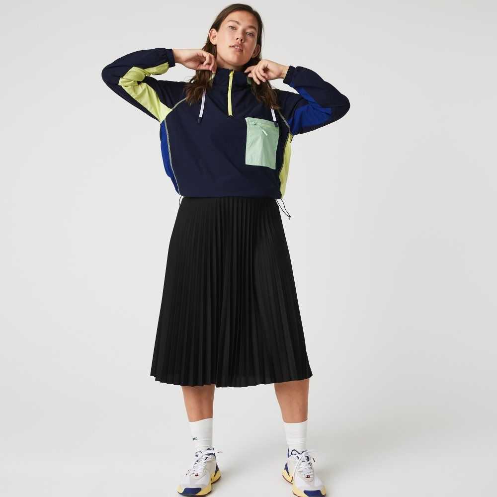 Black Lacoste Elasticized Waist Flowing Pleated Skirt | RSQVKA-198