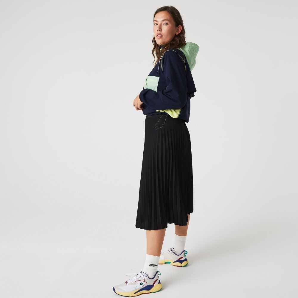 Black Lacoste Elasticized Waist Flowing Pleated Skirt | RSQVKA-198