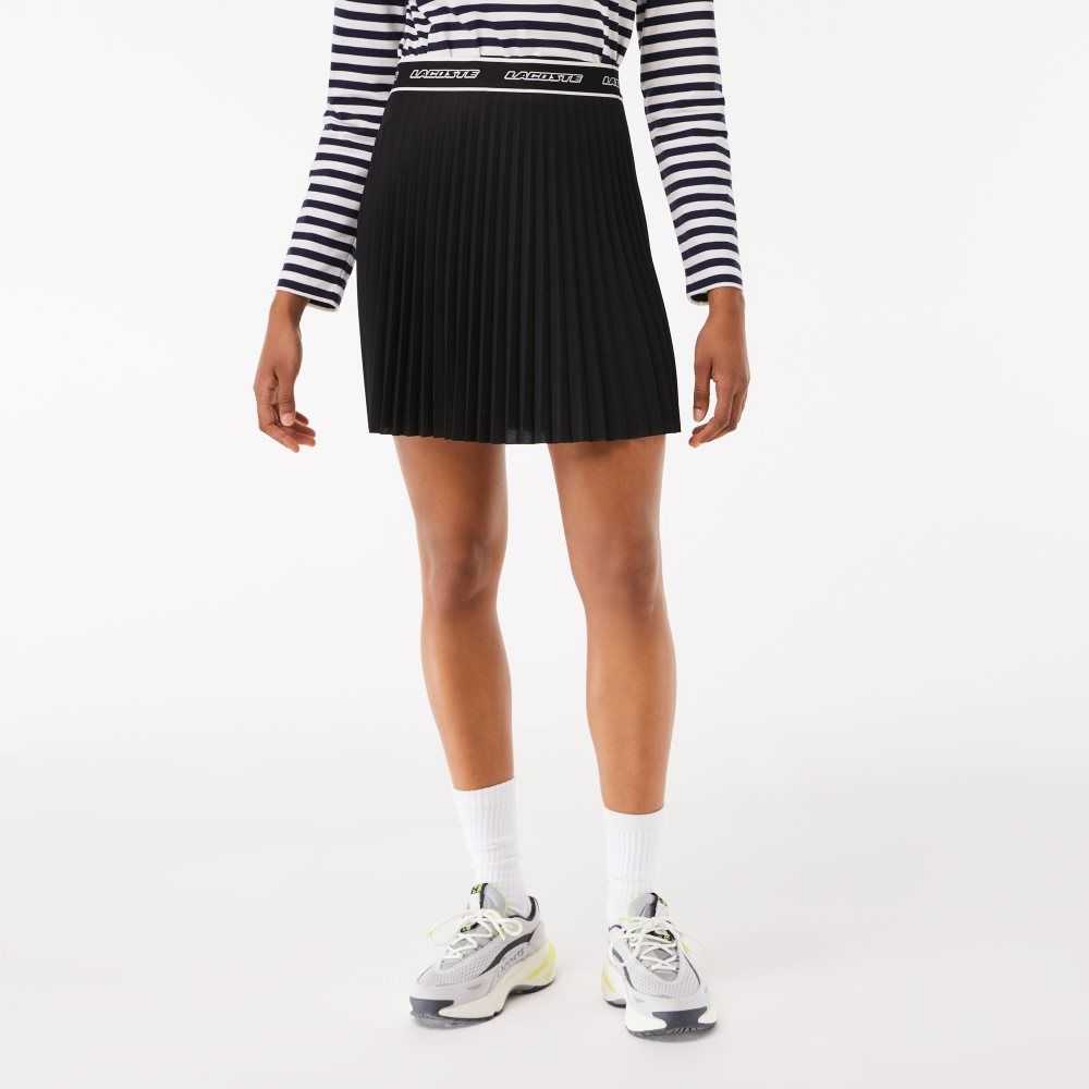 Black Lacoste Elasticized Waist Pleated Skirt | ZSQVBW-682