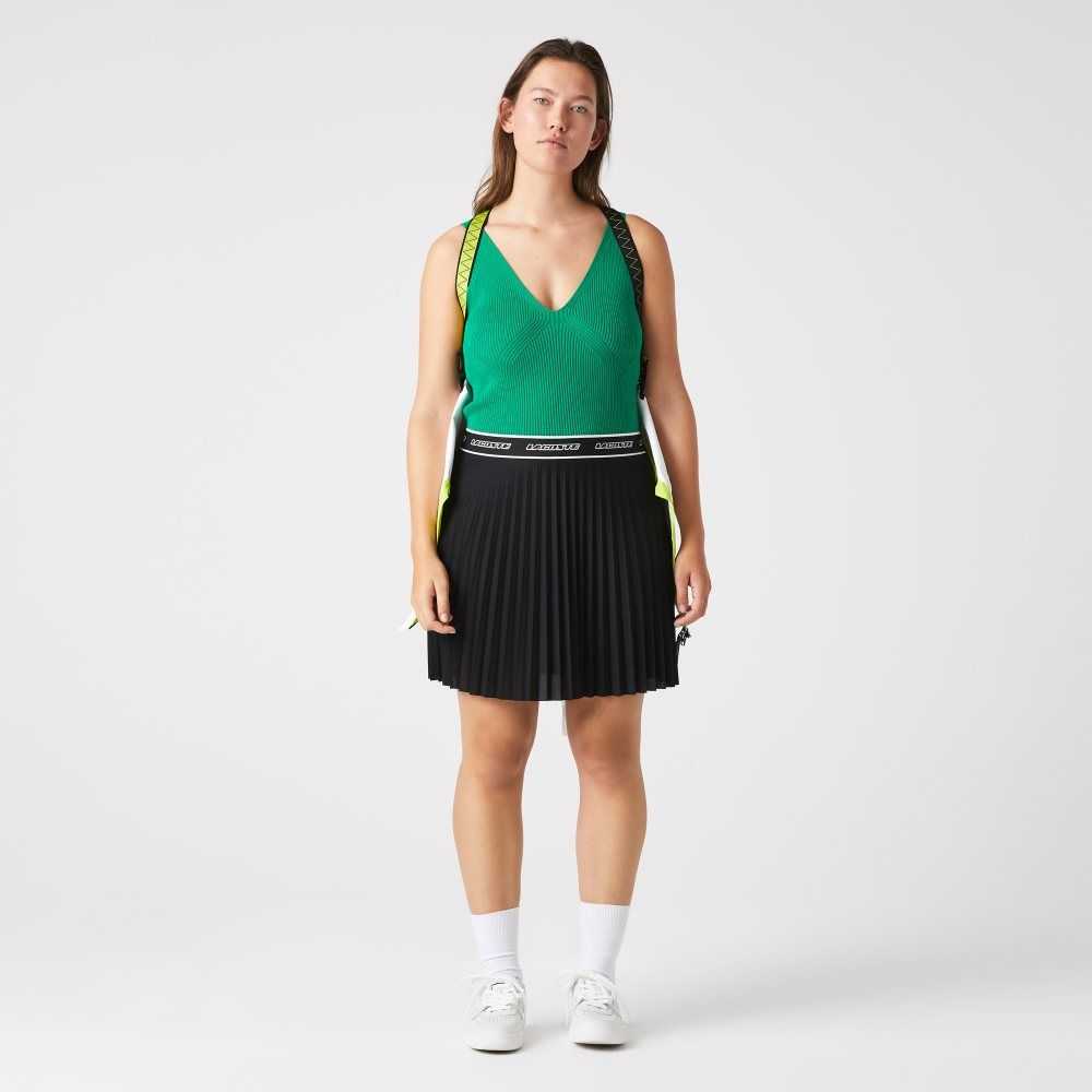 Black Lacoste Elasticized Waist Pleated Skirt | ZSQVBW-682