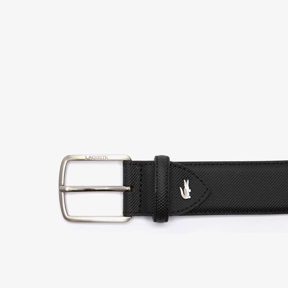 Black Lacoste Engraved Buckle Pique Canvas Belt | WAJKLT-840