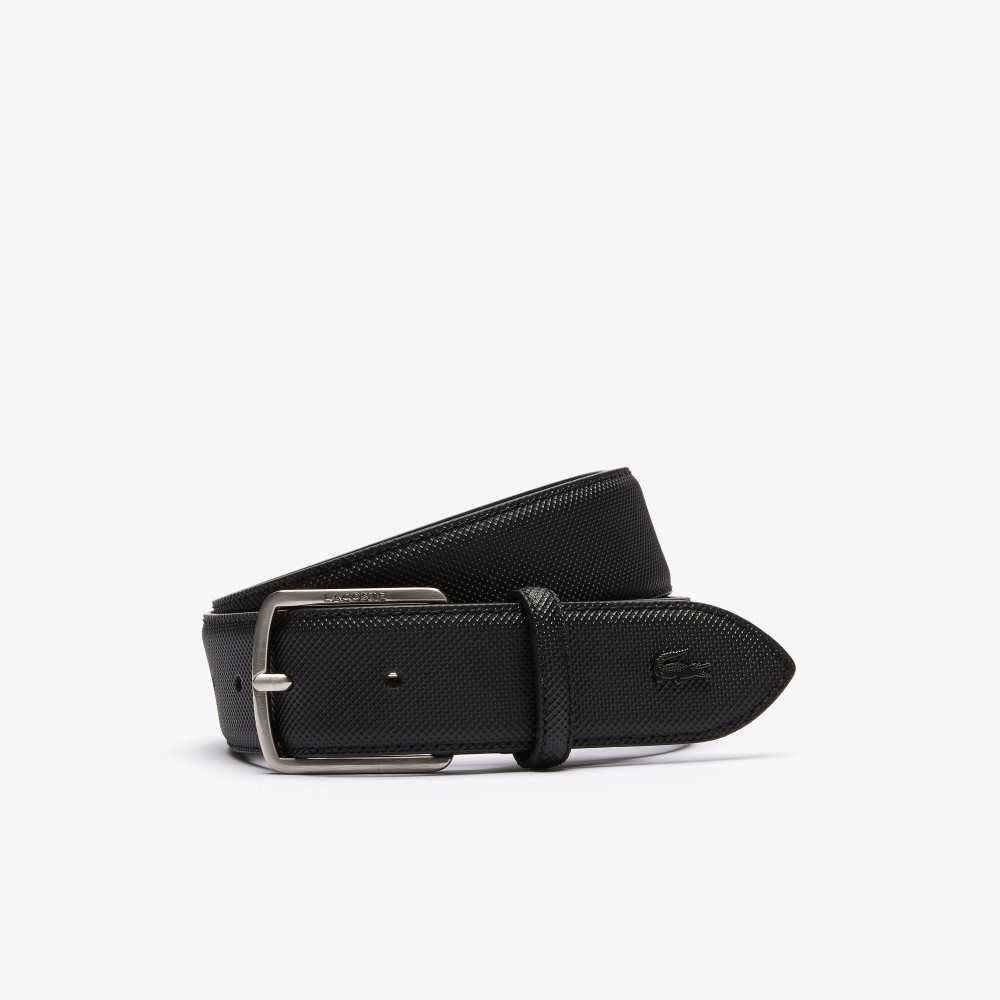 Black Lacoste Engraved Buckle Pique Canvas Belt | WAJKLT-840