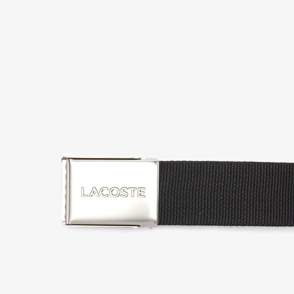 Black Lacoste Engraved Buckle Woven Fabric Belt | CGKSLA-972