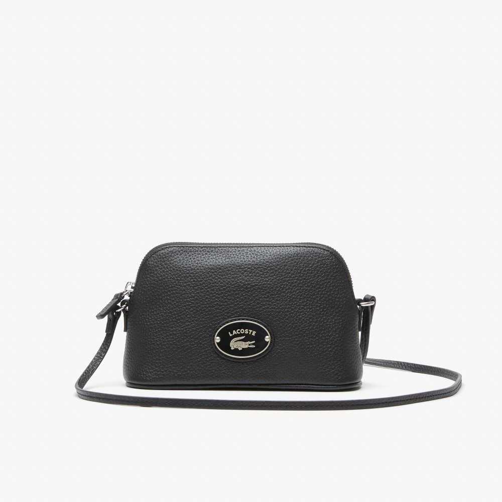 Black Lacoste Grained Leather Dome Crossover Bag | RKFOBQ-986