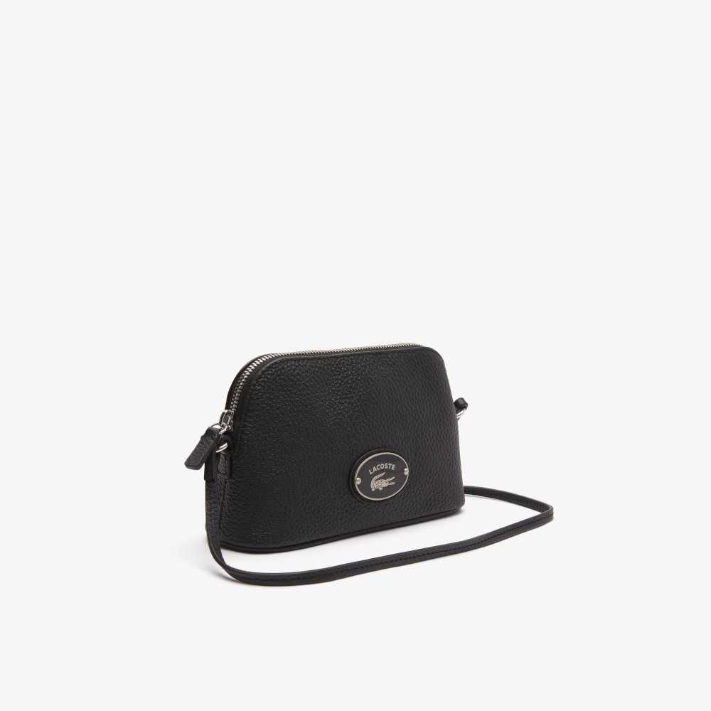 Black Lacoste Grained Leather Dome Crossover Bag | RKFOBQ-986