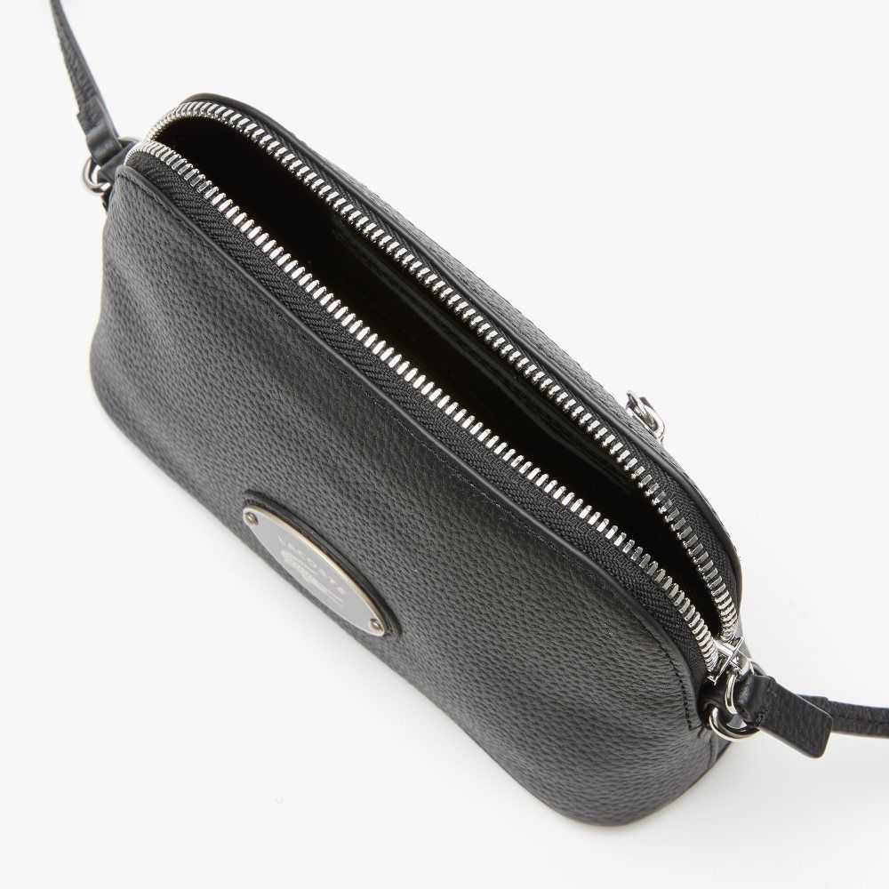 Black Lacoste Grained Leather Dome Crossover Bag | RKFOBQ-986