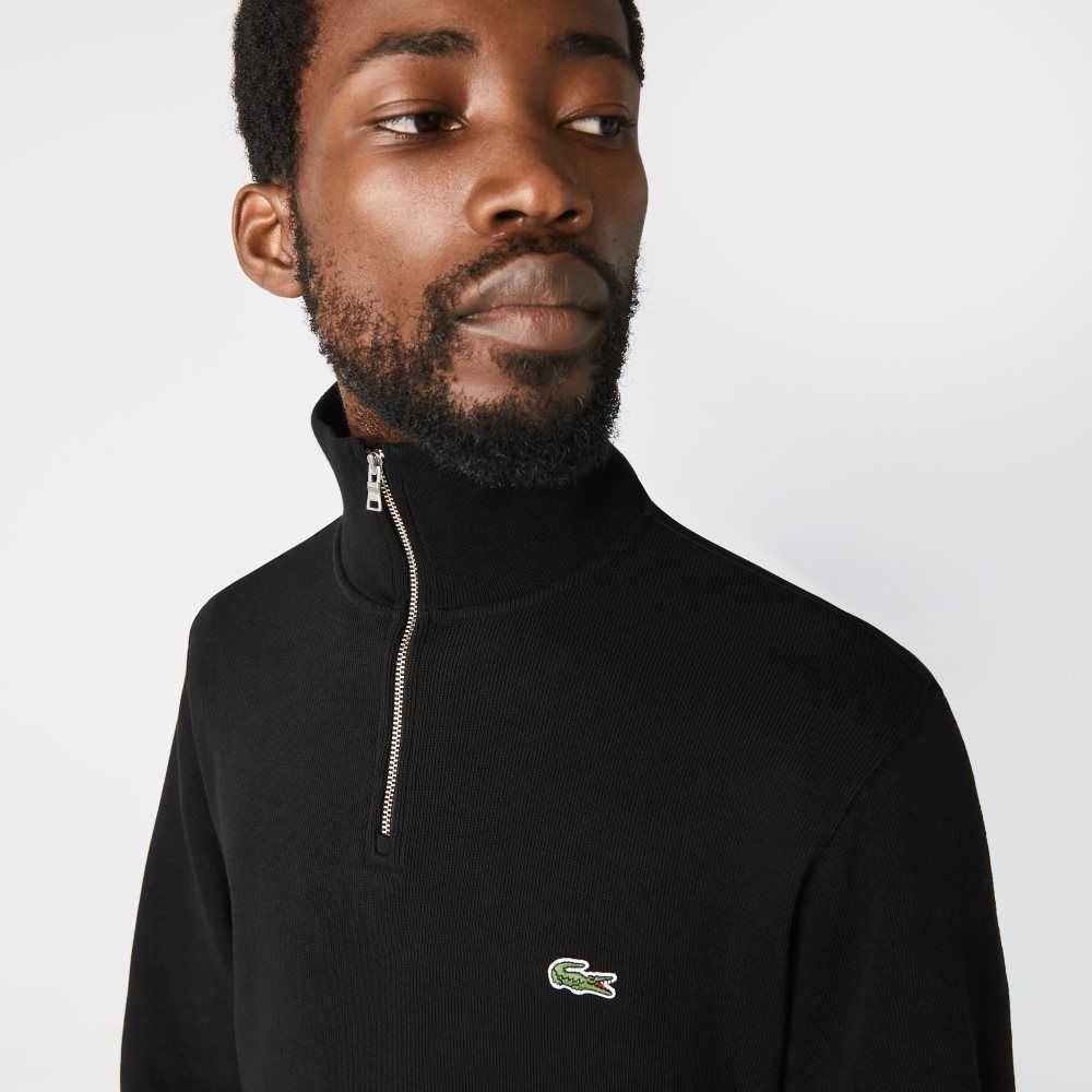 Black Lacoste Half Zip Cotton Sweatshirt | SKTWYA-028