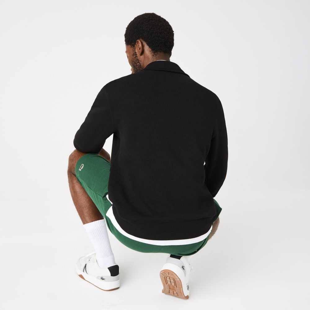 Black Lacoste Half Zip Cotton Sweatshirt | SKTWYA-028