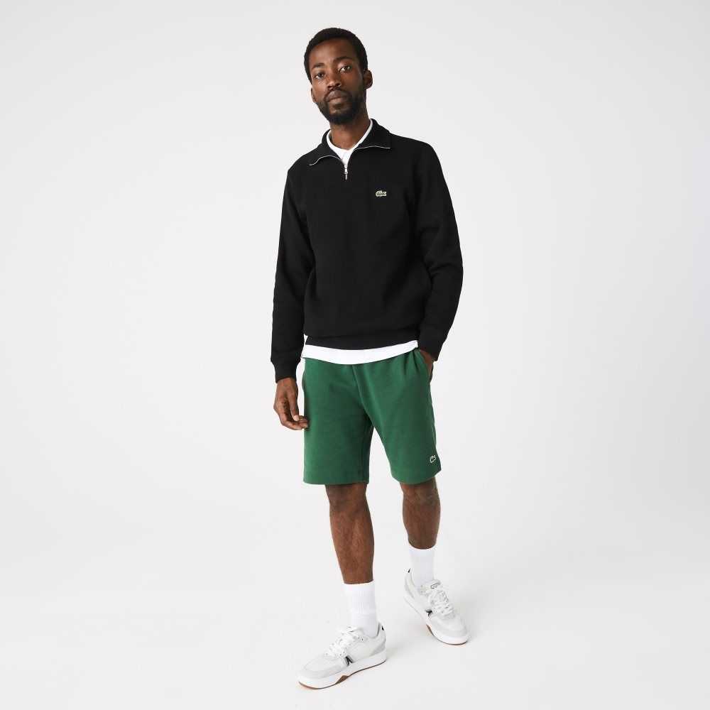 Black Lacoste Half Zip Cotton Sweatshirt | SKTWYA-028