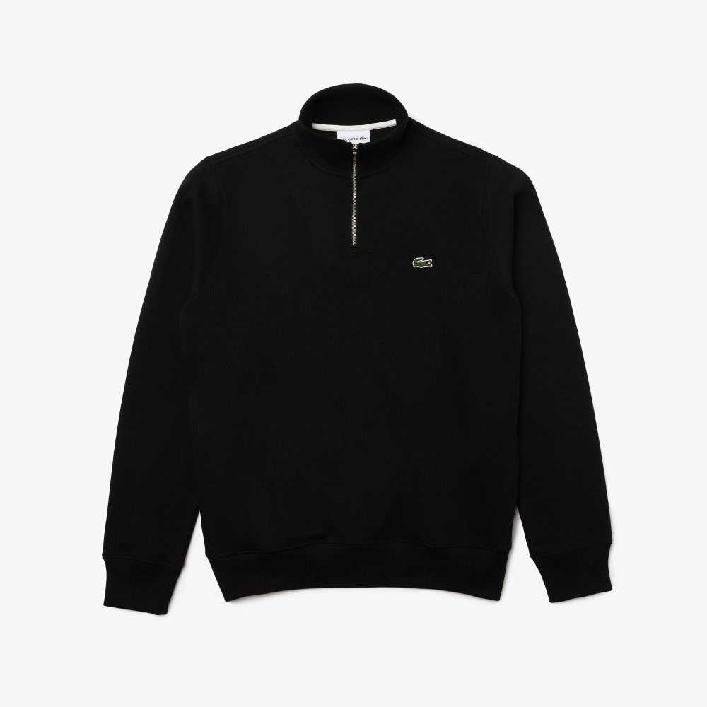 Black Lacoste Half Zip Cotton Sweatshirt | SKTWYA-028