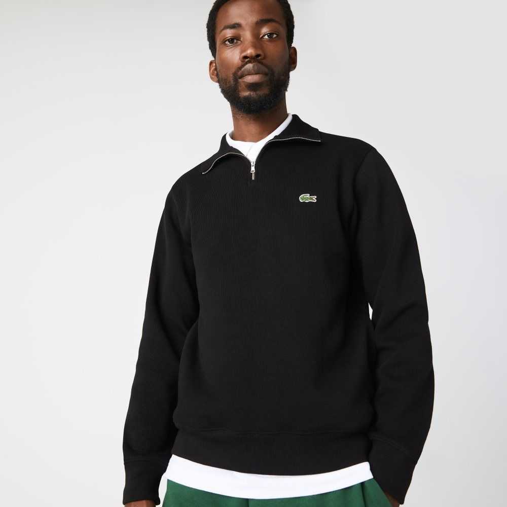 Black Lacoste Half Zip Cotton Sweatshirt | SKTWYA-028