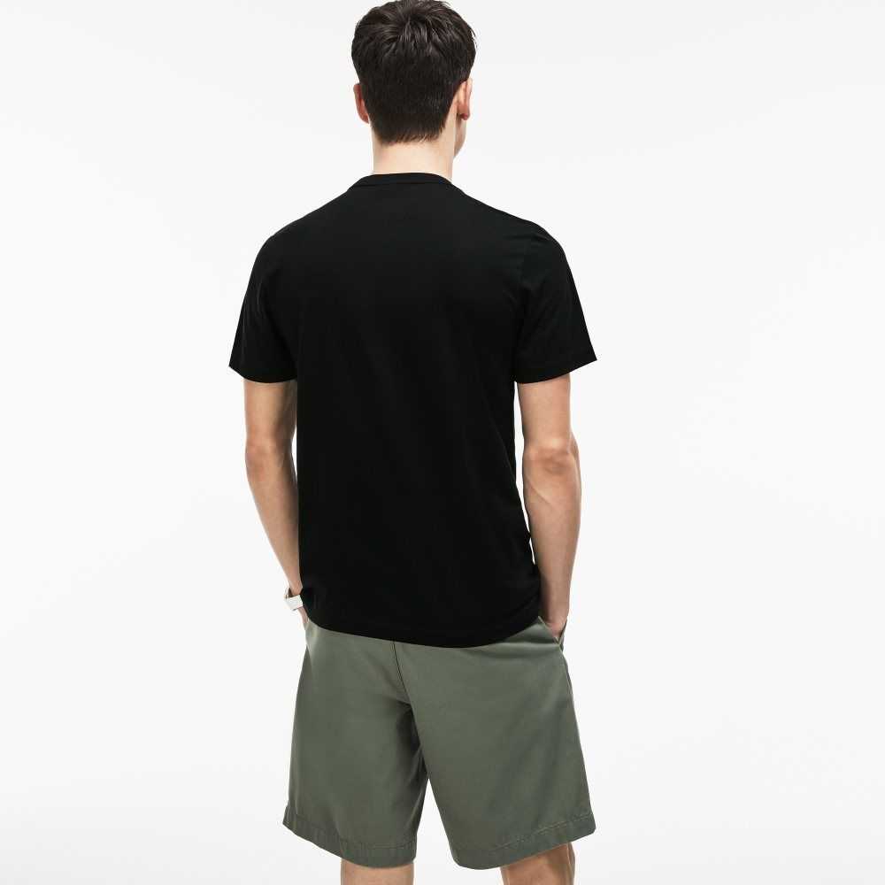 Black Lacoste Henley Neck Pima Cotton Jersey T-Shirt | EWYJMC-283